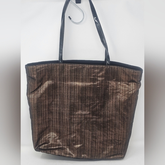 Saks Fifth Avenue Handbags - Saks Fifth Avenue Shoulder Tote Bag Double Handle Metallic Copper Brown Black